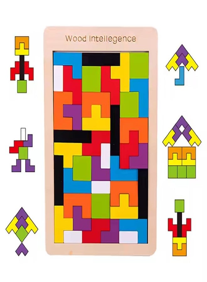 BLAGO 40 Pcs Brain Teasers Wooden Puzzles Brain Toy Colorful Jigsaw Game Wood Puzzles Montessori Intelligence Educational Gift Wooden Brain Teaser Jigsaw Puzzle - Image 5